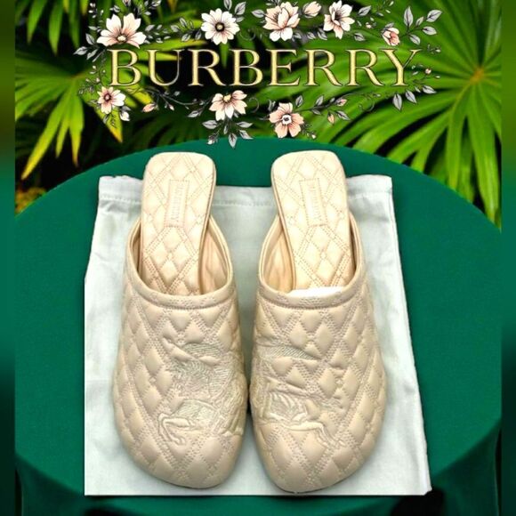 Burberry EKD Embroidered Quilted Mules New In Box  Dust bag With COA